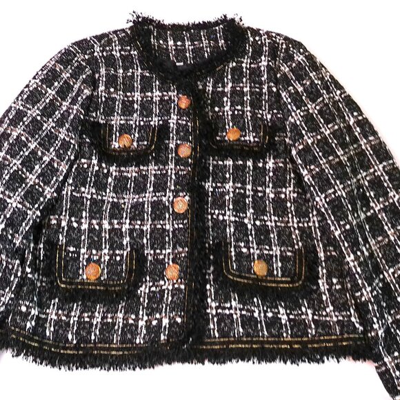 Woman's Jacket Plaid Tweed XXL black classic elegant - Picture 3 of 11
